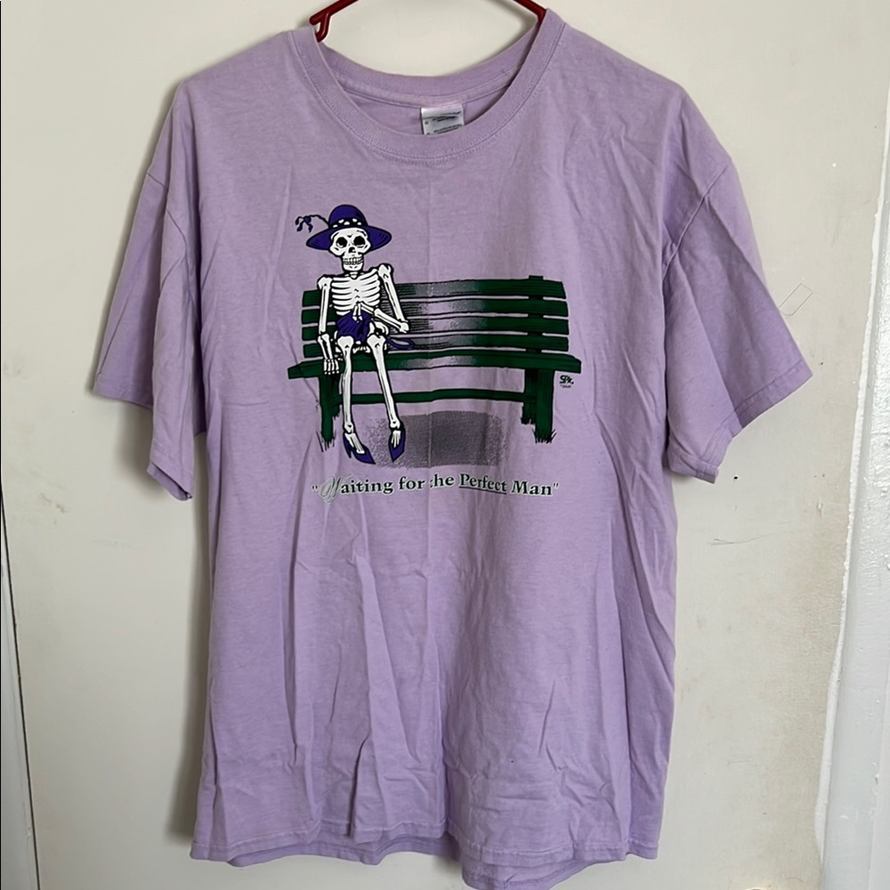 Purple Graphic Tee with Skeleton Design